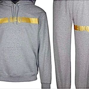 Alexander McQueen Gray Hoodie with Gold Logo Tracksuit Size M-L, Price $600